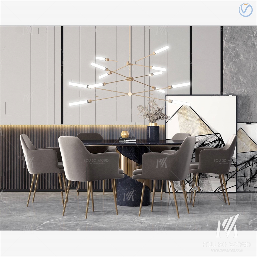 modern marble dining table chair 3d model